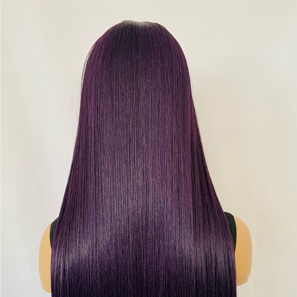 A Pretty Purple & Black Premium Fiber Lace Front Wig for Daily Wear/Events 💜🖤